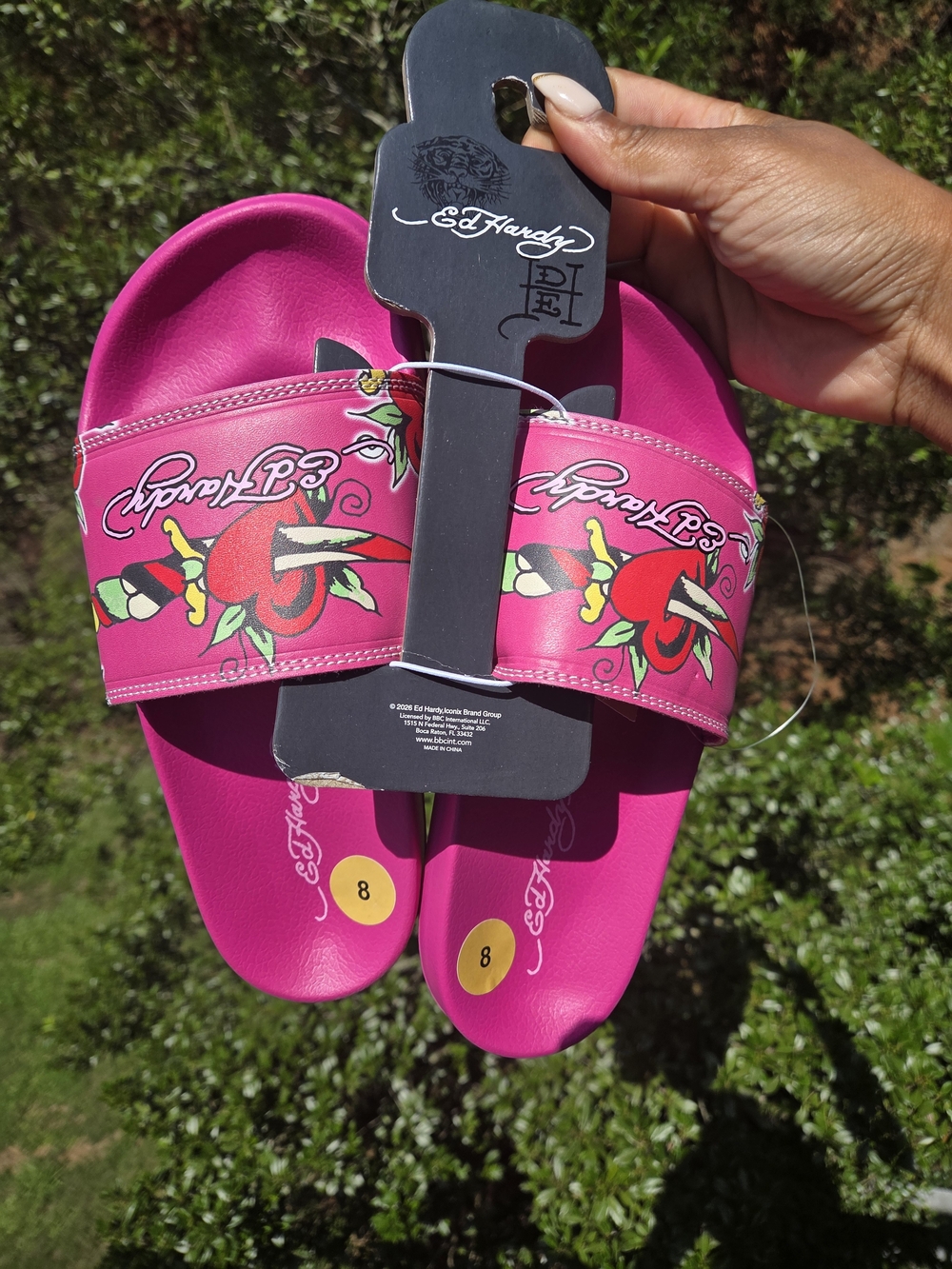 Ed Hardy Hot Pink Tattoo-Print Slides